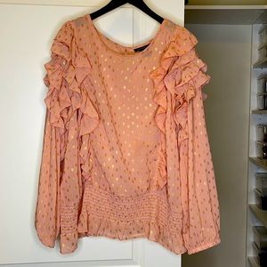 Ashley Stewart pink and metallic gold blouse